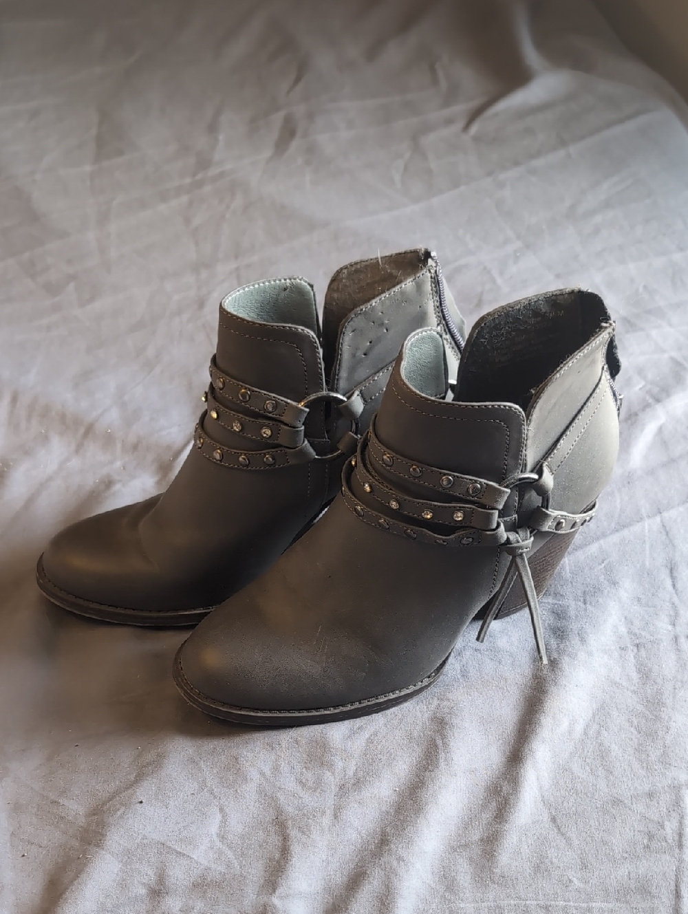 Women's Grey Studded Ankle Booties with Side Accent